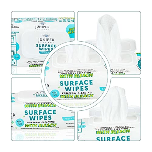 Juniper CLEAN 1 Pack Surface Wipes with Bleach, All-Purpose Cleaner for Bathroom, Kitchen, Office, 72 Count Soft Flow, Fresh Scent, Lint Free & Durable - size: 72 Count (Pack of 1)