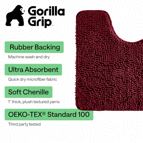 GORILLA GRIP Bathroom Rug Sets, Soft Chenille 2 Piece Area Rugs Set, Toilet Base Mat and 30x20 Carpet, Absorbent Microfiber Washable Mats Dry Quickly, Home Décor and Bath Room Accessories, Burgundy - color: Burgundy, style: 30"x20" + Oval 24"x19.5" - 2 Pa