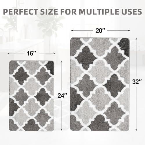Arttown Gradient Grey Trellis Bathroom Rug Set 2 Piece Fluffy Microfiber Non-Slip Water Absorbent Soft Washable Floor Mat for Tub Showers Laundry Room Decor 16"x24"+20"x32" - color: Gradient Gray 2