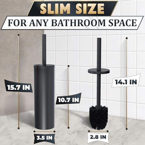 Stainless Steel Toilet Brush and Holder Set, Splash Guard (Black) | Matte Black Toilet Brush and Holder Set, Removable Bowl, Dense Bristles, Long Handle, Scratch Resistant, for Modern Bathrooms - color: Black