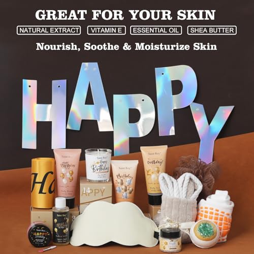 Birthday Bath Gifts, Spa Gift Basket for Women & Men Birthday Spa Gift Box | Home Spa Set, Beauty Personal Care Bath Essentials, Butter, Candle, happy birthday gifts box for women bath and body care