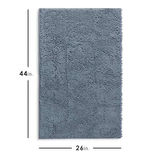 Hearth & Harbor Bathroom Rugs, Chenille Bath Mat - Machine Washable Bath Mats for Bathroom Non-Slip Backing Rubber, Quick Dry Bathroom Mat, 26 x 44 - Stone Blue - color: Stone Blue, style: 26 x 44