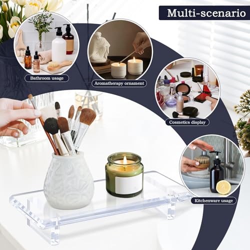 Small Clear Acrylic Vanity Tray, Bathroom & Kitchen Counter Decor | 2-Pack, Space-Saving, Elevated Base, Candle, Perfume & Toilet Tray, Restroom，Living Room, Office & Entryway Decor - size: Small-8.6x 3.6 x 1.5 inches