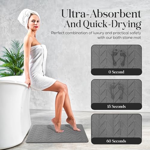 Diatomaceous Earth Stone Bathmat | Eco-Friendly XL Stone Bath Mat 18x24 Inch. Instant Dry Bathroom Mat with Sandpaper & Pads. Multiuse, Kitchen Counter & Dog Bowl Mat Arrow Style (2, Grey) - color: Grey