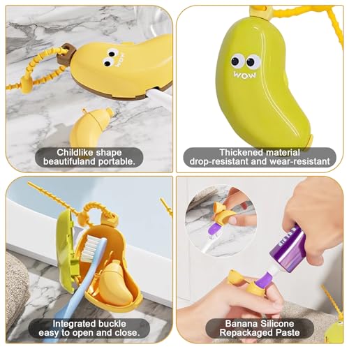 2Pcs Banana Toothbrush Head Cover - Travel Toothbrush Protector with Toothpaste Case, Portable Reusable Organizer for Electric & Manual Toothbrushes, Fruit Design, Home & Travel Use