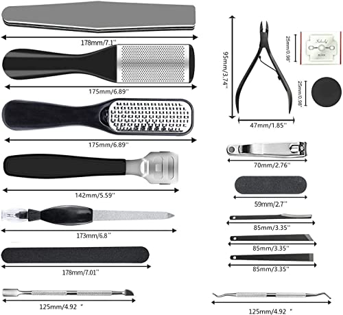 EKOCSIO Professional Pedicure Kit, 36 in 1 Stainless Steel Foot Care Kit Foot Rasp Dead Skin Remover for Home & Salon Care, Black - style: Black&Pink