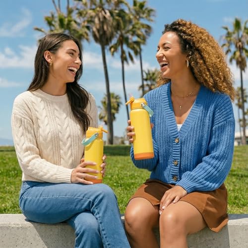 Fijinhom 18oz Insulated Stainless Steel Water Bottle, Wide Mouth Double Wall Vacuum, Silicone Straw, Sweat & Leak Proof, BPA Free Insulated Water Flask for Travel, Keep Cold 24h Hot 12h, Lemon - color: Lemon, size: 18 Ounces