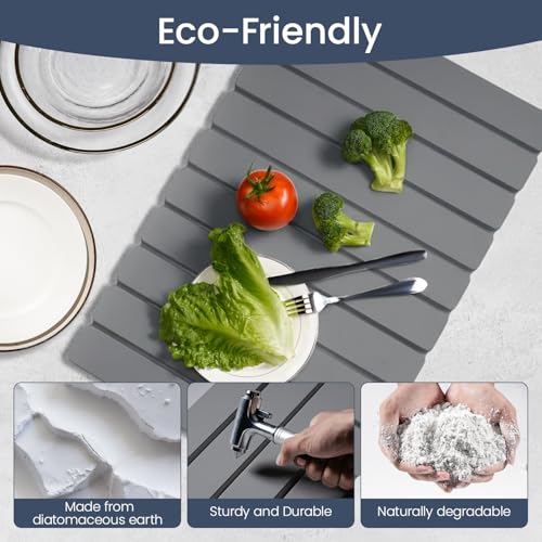 Meowoo Stone Drying Mat for Kitchen Counter, 23.6"x15.3" Foldable Diatomaceous Earth Mat, Super Absorbent, Quick-Dry Bath & Kitchen Pad for Dishes, Cups, Non-Slip, Fits Any Countertop - Dark Gray - size: 23.6" x 15.3"