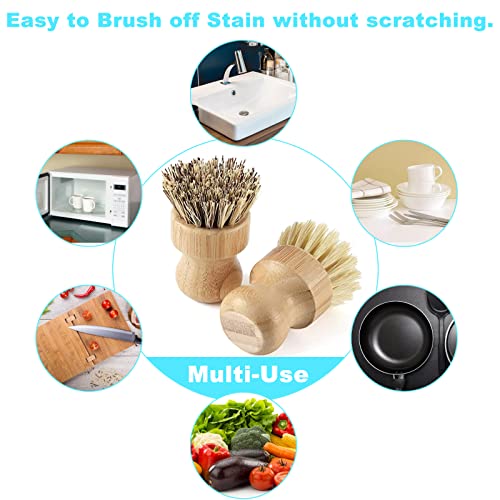 Aisuly Bamboo Dish Brush Set, 2 Pcs Palm Wooden Dish Scrubber Brush, Dish Brushes, Durable Wood Dishes Scrub Brush, Natural Round Vegetable Cleaning Pots Pans Sink Washing Kitchen Brush - size: 1p Palm+1p Sisal