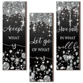 Domensi 3 Pcs Black and Silver Living Room Decorations Glitter Diamond Bathroom Wall Decor Wooden Accept Let Go Have Faith Wall Art Bathroom Decor Black Silver Shiny Drips Hanging Sign for Home Spa