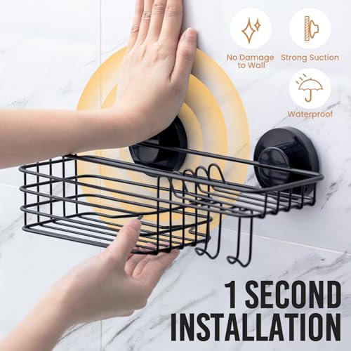 LEVERLOC Suction Cup Shower Caddy, Black Bathroom Shelf Shower Organizer With Hook And Soap Holder, No Drill Bathroom Caddy - color: 1 X Black