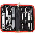 3 Swords Germany – brand quality 8 piece manicure pedicure grooming kit set - color: RED - GENUINE LEATHER