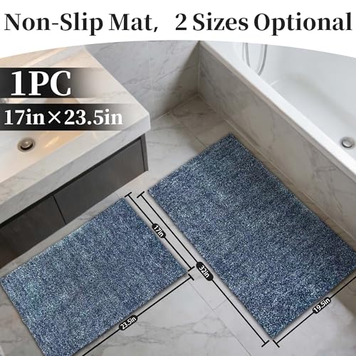 VOOVA & MOVAS Non-Slip Bathroom Rug，Ultra Soft & Quick Dry Bath Mat， Machine Washable Microfiber Shaggy Bath Rug， Plush Water Absorbent Shower Mat for Floor and Sink， 24x17 Inches，Dark Denim - color: Dark Denim, size: 24"x17"