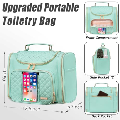 Tealari Large Toiletry Bag for Women Men,Bathroom Bag,Water Resistant Shower Bag,Makeup Bag,Toiletry Bags for Traveling,Hanging Toiletry Bag with Transparent Waterproof Phone Pocket - color: Green