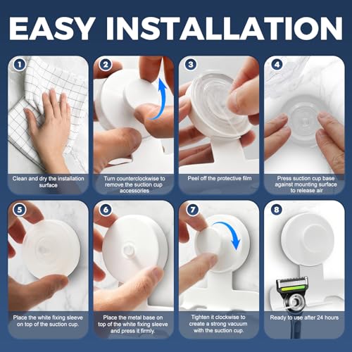 Suction Cup Razor Holder for Shower,Heavy-Duty 7KG Suction Hooks for Razor,Towel,Loofah,Removable Damage-Free Metal Shower Hook,Shaver Holder,2 Pack(Matte White) - color: Matte White