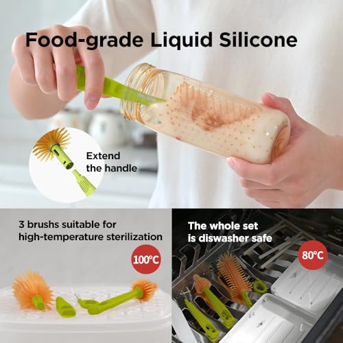 YOTIME Travel Bottle Brush, Travel Bottle Cleaner Kit with Foldable Bottle Drying Rack, for Visit Friends and Relations, Baby Travel Essentials, BPA Free, White - color: White