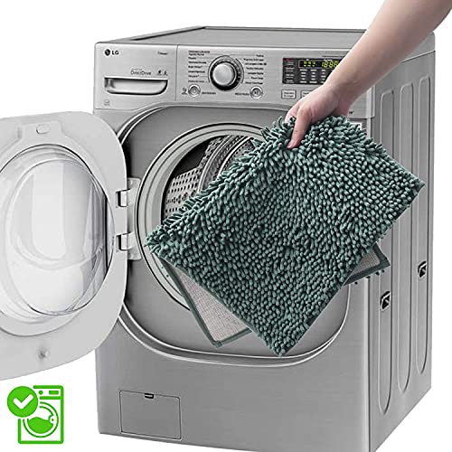 2 Piece Bath Rugs for Bathroom Non Slip - Soft Plush Shaggy Mats Floor, Indoor Entryway Extra Soft Chenille Bath Mat Absorbent Bathroom Rug（Dark Green） - color: Dark Green, size: 32"L x 20"W + 24"L x 16"W