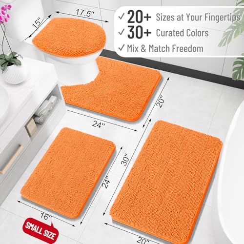 OLANLY Toilet Rugs U-Shaped 20x20, Extra Soft Absorbent Chenille Contour Bathroom Rugs for Toilet, Dry Quickly, Machine Washable, Non-Slip Bath Mat, Orange - color: Orange, size: 20" X 20" Contour Rug