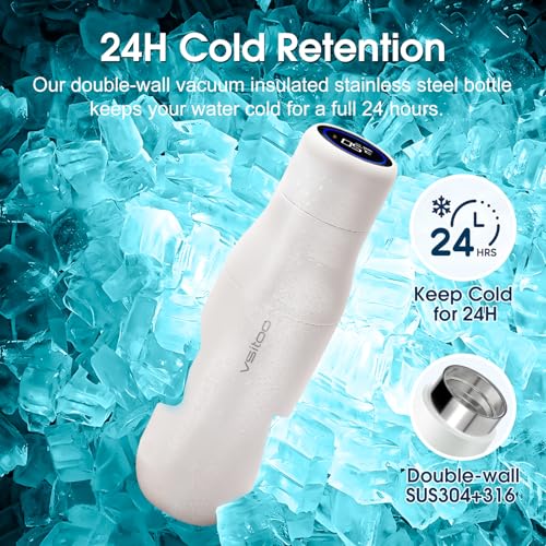 VSITOO S1 15oz Mini Insulated Stainless Steel Self-Cleaning Water Bottle | Mini 15oz Insulated Bottle for Purses & School Bags, With Auto Self-Cleaning, Touchscreen, 30-Day Battery & 24H Cold - color: White, size: 14.8 Ounces