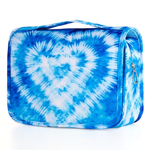 Tie Dye Hanging Toiletry Bag for Girls, Travel Toiletry Bag for Teen Girls Cosmetic Makeup Waterproof Wash Bag Traveling Toiletries, Blue Heart - color: Blue Tie Dye Heart