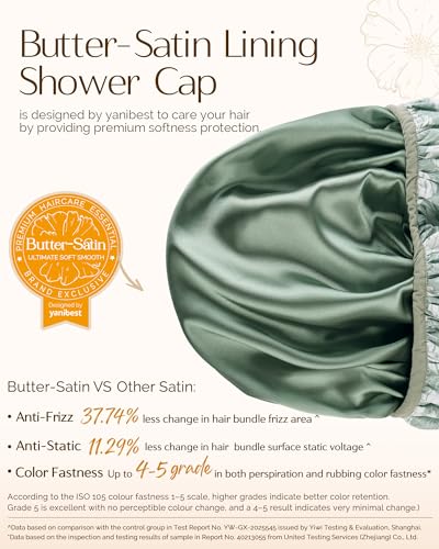 Yanibest Shower Cap for Women - Frizz Free Satin Lined Shower Cap Waterproof Large Double Layer Reusable with Soft Elastic Band for Braids Long Hair - color: Green