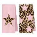Preppy Pink Leopard Star Kitchen Towels Decorative, Trendy Y2K Girly Cheetah Print Hand Towels for Girls Dorm Bathroom Washroom Spa Yoga Room, 16x24 Inch Set of 2