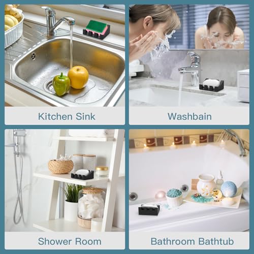 Soap Dishes with Suction Cups, Silicone Soap Holder & Saver with Drainage, Bar Soap Holder for Shower for Bathroom, Kitchen, Bathtub, Easy to Clean, Keep Soap Dry, Extend Soap Life(Black) - color: Black
