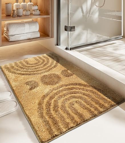 Boho Bathroom Rugs Cute Bohemian Bath Rug Non-Slip Microfiber Abstract Bath Mat for Bedroom Small Carpet Home Decor Soft Funny Khaki Washable Rugs for Bathtub/Vanity/Toilet 20x32 inch - color: Tan, size: 1'8" x 2'8" (Rectangular)