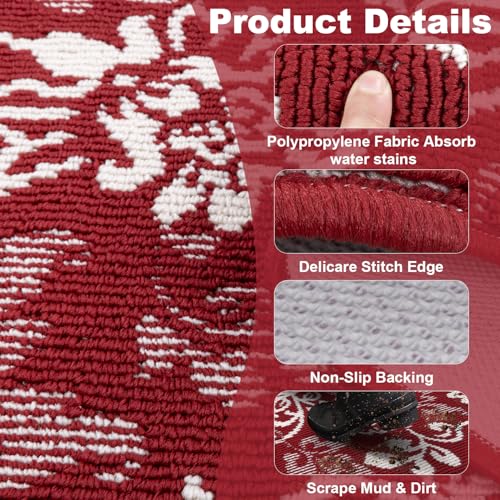 LOKHOM Kitchen Rugs Sets of 3, Non Slip High-Low Textured Red Kitchen Mats for Floor with Rubber Backing, Paisley Floral Washable Carpet Runner for Hallways Sink Holiday Decor (Red & White) - color: Red, size: 24"x35"+24"x48"+24"x60"