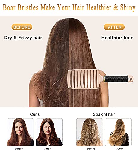 KTKUDY Detangling Brush Getting Knots Out without Pain - Boar Bristles Hairbrush Make Hair Shiny & Healthier Vented Detangler Brush for Women Men Kids Wet and Dry Hair - color: Gold-Black handle