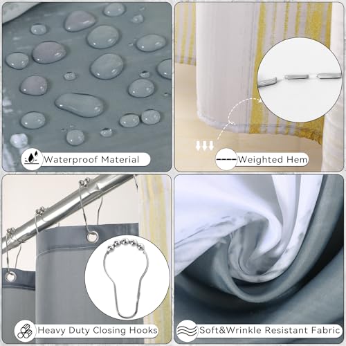 XLHOMO Bathroom Set - Grey and Gold Bathroom Accessories Set, Bathroom Sets with Shower Curtain and Rugs, Grey Shower Curtain Set with Bathroom Trash Can, Soap Dispenser, Soap Dish for Home Decor - color: Plaid Grey & Gold, size: Complete Set + Bath Rugs