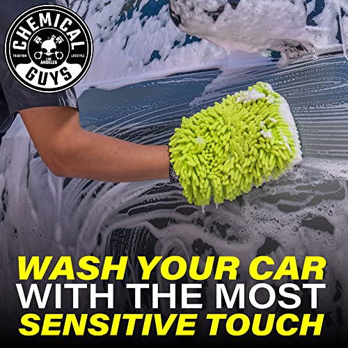 Chemical Guys, Chenille Microfiber Wash Mitt for Cars, Scratch-Free, 2 Pack | Ultra-soft lime green chenille holds thick suds and traps grit, gentle on paint, glass and chrome, machine washable - size: 2 Pack