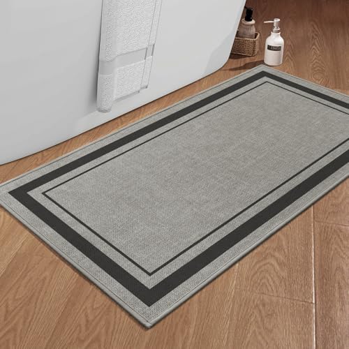 chakme Bathroom Rugs Mat 47x24, Ultra Thin Non Slip Bath Mat Large Quick Dry Absorbent Bath Mat for Bathroom Floor, (Dark Grey, 47"x24") - color: Dark Grey, size: Large (47" x 24")