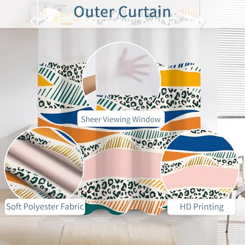 No Hook Shower Curtain with Snap in Liner Set FYLX00225 - color: Leopard Stripe Wave