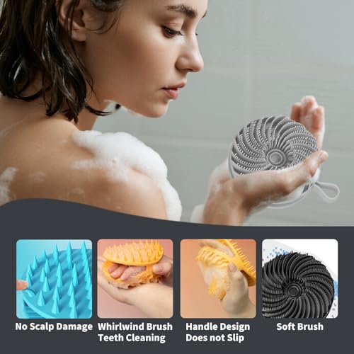 Larger Silicone Body Scrubber&Scalp Massager Hair Growth,Dual Sided Dual-Use,Exfoliating Body Scrubber,Wet&Dry Brush for Hair Massager Scalp,Silicone Shower Scrubber (Grey) - color: Grey