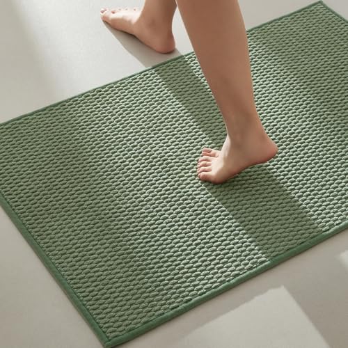 TYUU Bathroom Rugs Non Slip Washable, Super Absorbent Thin Bath Mat Quick Dry Low Pile Bathroom Rug, Sage Green 24"x36" - color: Sage Green, size: 2' X 3' (Rectangular)
