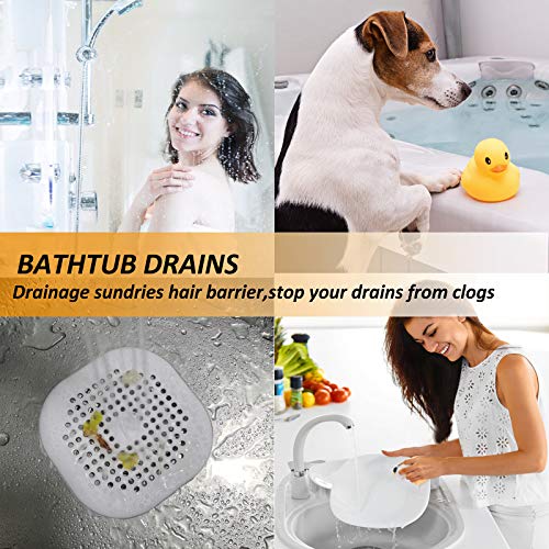 Hair Drain Catcher,Square Drain Cover for Shower Silicone Hair Stopper with Suction Cup,Easy to Install Suit for Bathroom,Bathtub,Kitchen 2 Pack (Grey White) | Drainer Cover Silicone Hair Stopper with Suction Cups,Protector Accessories,Easy to Install Sui
