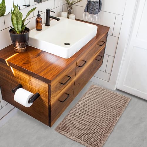 ZALL Tan Waffle Bath Mat,Super Absorbent Non Slip Bathroom Rug,Brown 18x30inch,Machine Washable Ultra Soft Floor Mats - color: Brown, size: 18 x 30 inches(Rectangular)