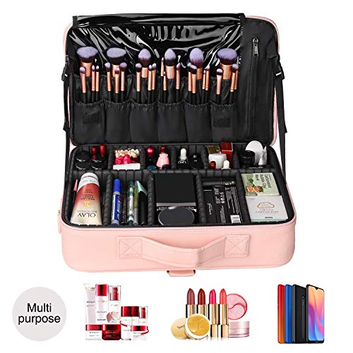 Relavel Travel Makeup Train Case Cosmetic Case Organizer Portable Artist Storage Bag with Adjustable Dividers for Cosmetics Makeup Brushes Toiletry Jewelry Digital Accessories - color: Pink, size: Large