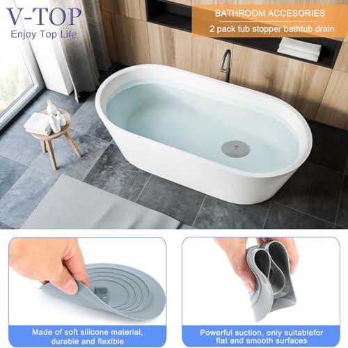 Shower Drain Hair Catcher Tub Stopper, V-TOP Drain Cover for Shower to Catcher Hair, Silicone Bathtub Drain Plug Suit for Bathroom Kitchen and Laundry, 4 Pack - color: 6" White & Gray & Green & Pink