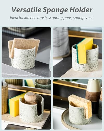 Zoeeker Kitchen Sink Sponge Holder, Dish Sponge Rack Ceramic Brush Holder Farmhouse Kitchen Dish Rack for Brush, Scrubbers, Bathroom, Sink, Speckled Glaze - color: Speckled Glaze, size: Cylindrical