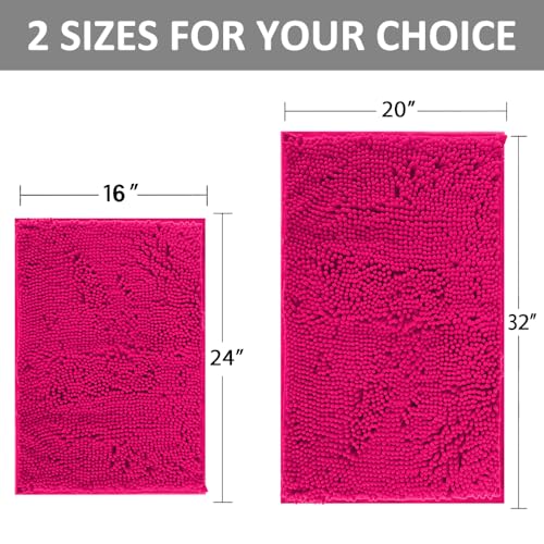 Hot Pink 2 Piece Bathroom Set Bathroom Rugs Bath Mat Set Bath Rugs | Bath Mats for Bathroom Non Slip Thick Soft Chenille Bath Rug Set, Door Mat for Kitchen/Living Room -20" x 32"/16" x 24"- - color: Rose Red, size: 32"L x 20"W + 24"L x 16"W