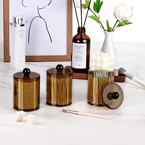 SheeChung 2 Pack Acrylic Qtip Holder,Amber Canister Apothecary Jars with Lids,10oz Qtip Dispenser Bathroom Set,Clear Plastic Vanity Storage Canisters for Cotton Swabs,Balls,Pads - size: 2 pack 10 oz