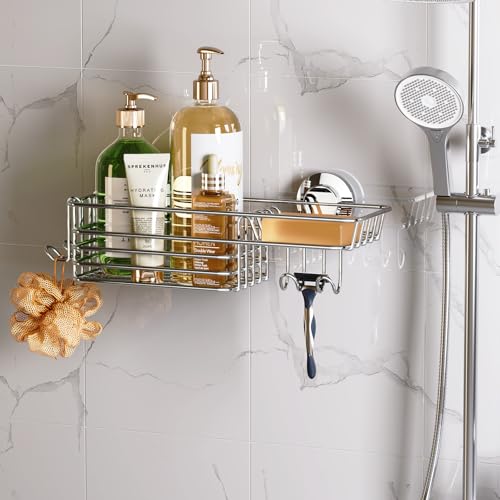 LEVERLOC Shower Caddy Suction Cup Shower Shelves Shower Holder，Silver | No Drill, Heavy Duty, Small, Wall Mount, Soap Holder, Shampoo Holder - color: 1 X Silver