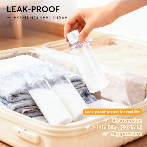 5 Pack 3.4 oz Travel Bottles for Toiletries, TSA Approved Leak Proof Refillable Travel Size Containers, Clear Plastic Shampoo Bottles for Lotion Conditioner - color: Clear cap