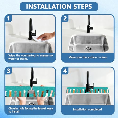 2 Pcs Kitchen Sink Splash Guard Faucet Mat Cat Paws Pattern Faucet Mat for Sinks Absorbing Drying Mats for Kitchen Bathroom - color: Cat Paws Pattern
