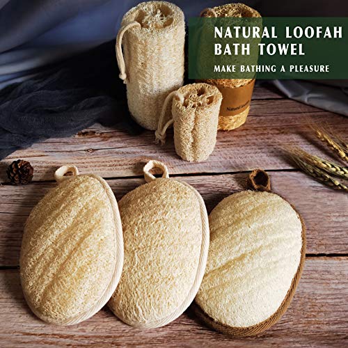 YIQINGJIE Natural Loofah Sponge Exfoliating Body Scrubber (3 Pack),Made with Eco-Friendly and Biodegradable Shower Luffa Sponge, Loofah for Women and Men, Beige - style: 3pc(4.3x6.3)inch