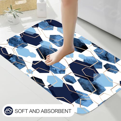 4Pcs Navy Blue Geometric Shower Curtain Set, Neutral Modern Art Deco Shower Curtain with Hooks, Elegant Trendy Simple Bathroom Sets with Shower Curtain and Rugs, 71 * 71in - color: Navy Blue