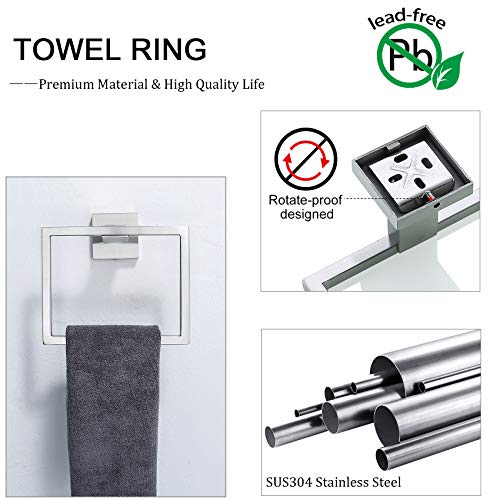 Bathroom Towel Bar Set 5 Pieces Brushed Nickel Square Modern Bathroom Hardware Set,Stainless Steel Wall Mounted 23.6-Inch - color: Brushed