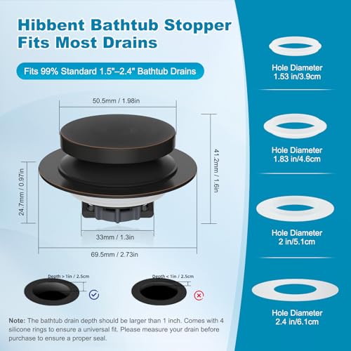 Hibbent 2 Pack 3 in 1 Metal Bathtub Drain Stopper, Universal Pop Up Tub Stopper with Removable Filter Basket, Bathtub Hair Catcher for 1.5''~2.4'' Drain, Brass Bullet Core, Oil-Rubbed Bronze - color: Oil-rubbed Bronze Finish